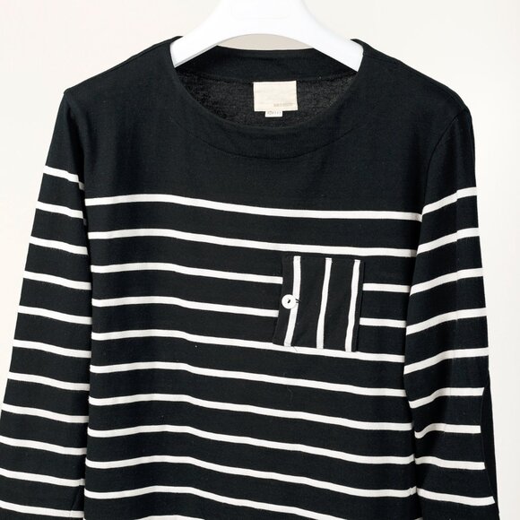Band of Outsiders Black & White Striped Cotton 3/4-Sleeve T-Shirt - Picture 3 of 10